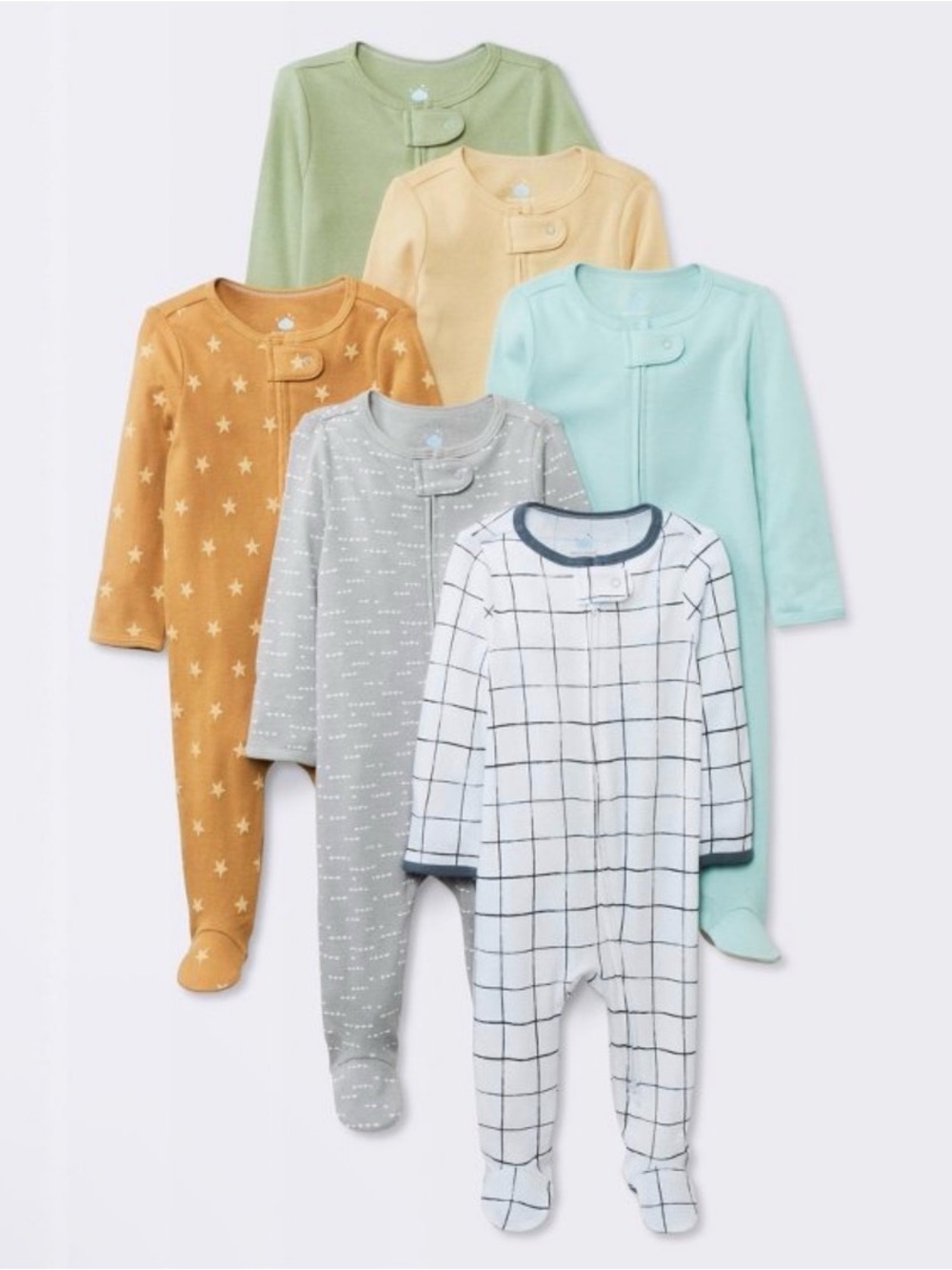 cloud island Kids Footed One-Pieces in Mustard, Mint, Sage, Gray, Cream & White